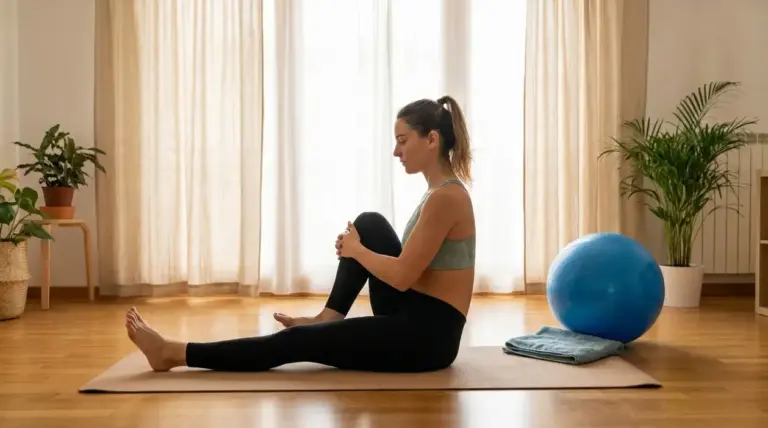 Donna su tappetino esegue un esercizio di stretching per alleviare il dolore del nervo sciatico