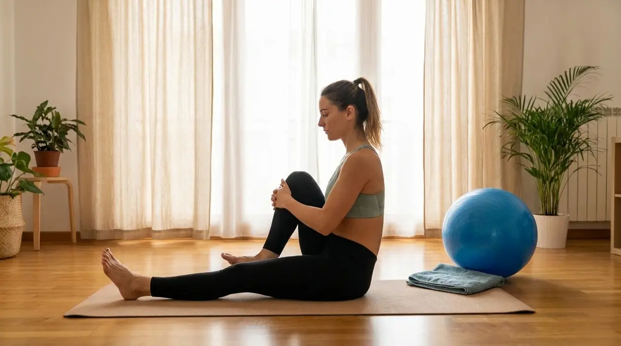 Donna su tappetino esegue un esercizio di stretching per alleviare il dolore del nervo sciatico