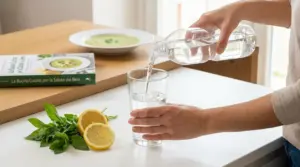 Persona versa acqua in un bicchiere accanto a limone e menta, in un contesto legato alla salute dei reni